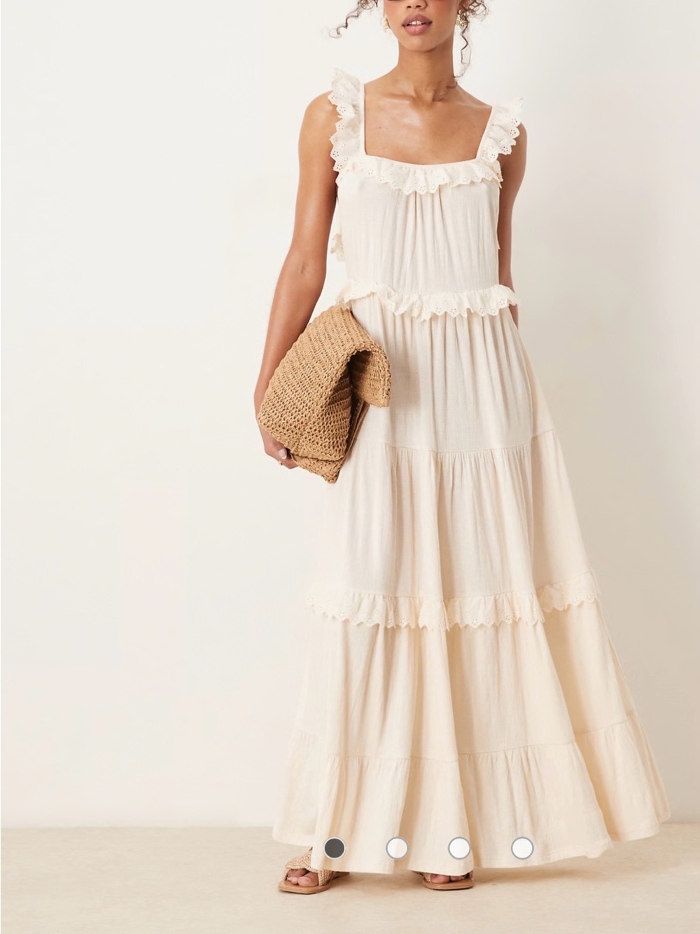 ASOS Cream Tiered Eyelet Ruffle Maxi Dress